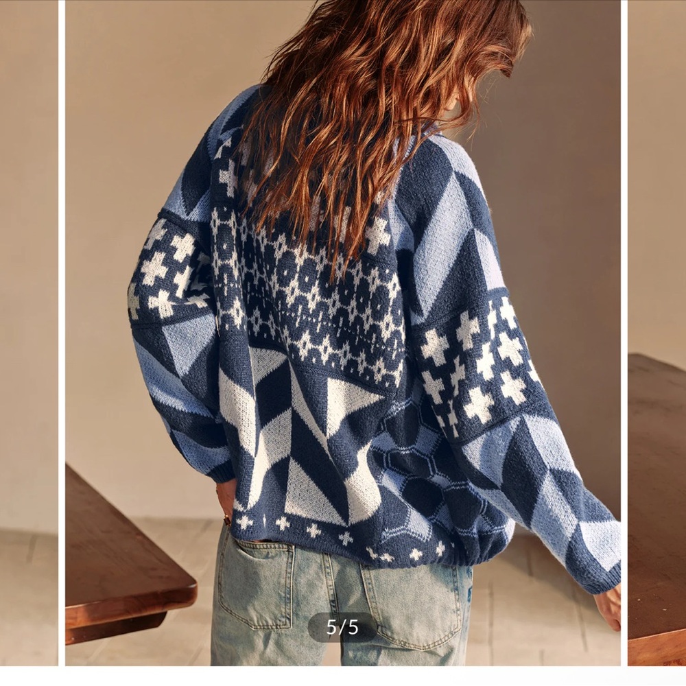 Commense Blue and White Patterned Cardigan - Picture 2 of 5